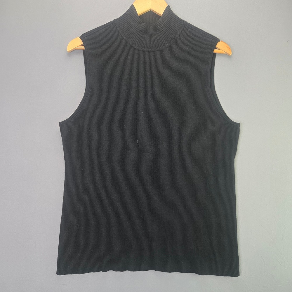 Unbranded Sleeveless Mock Neck Sweater Ribbed Knit Top L Black Stretch Layering